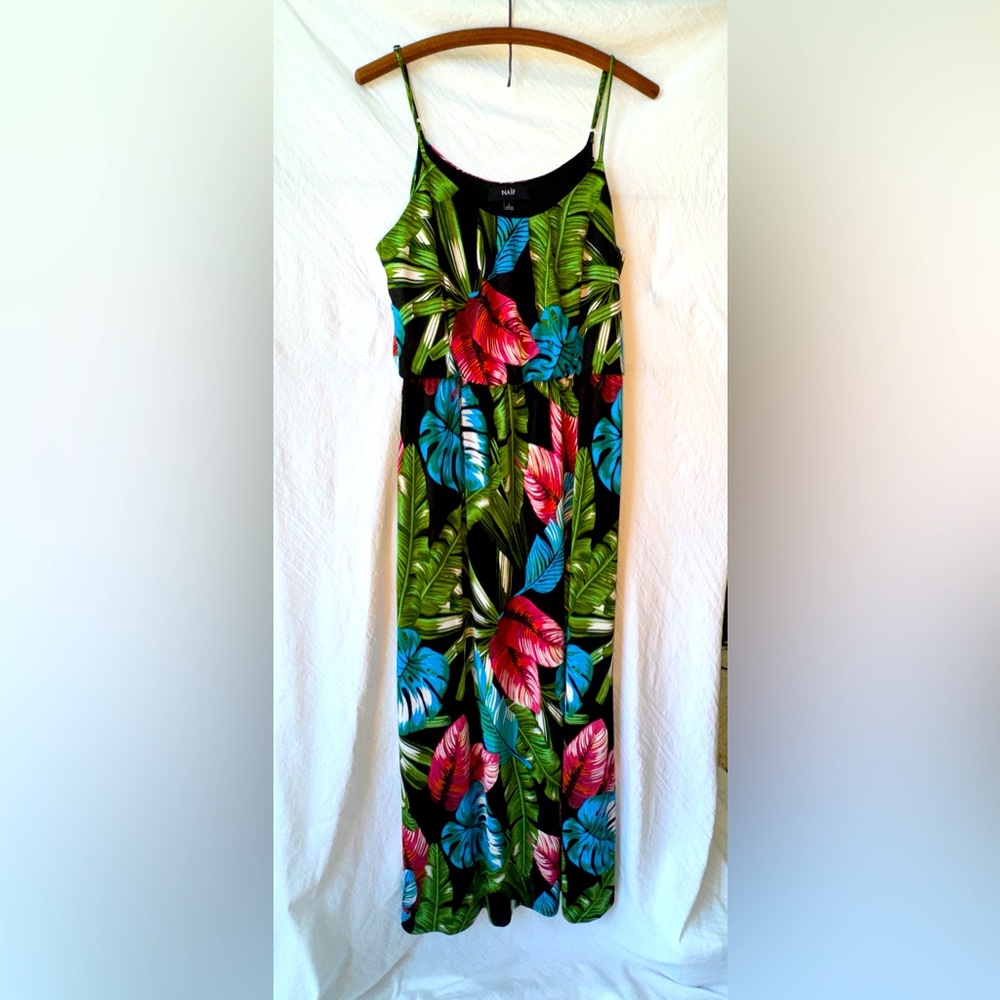 Naïf, Large, Adjustable spaghetti strap tropical maxi dress